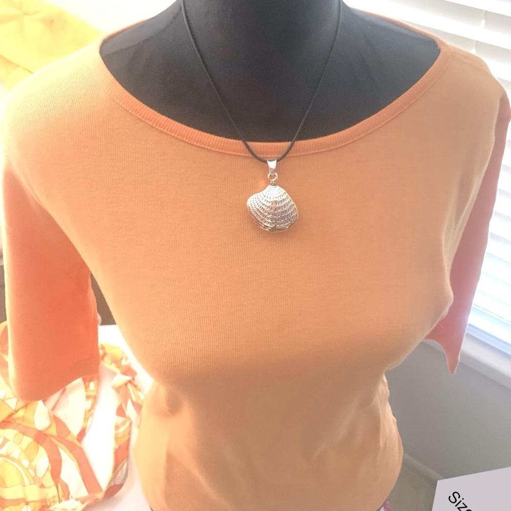 Jones NY Soft Orange Fitted Top, Elbow Sleeve, Size Large